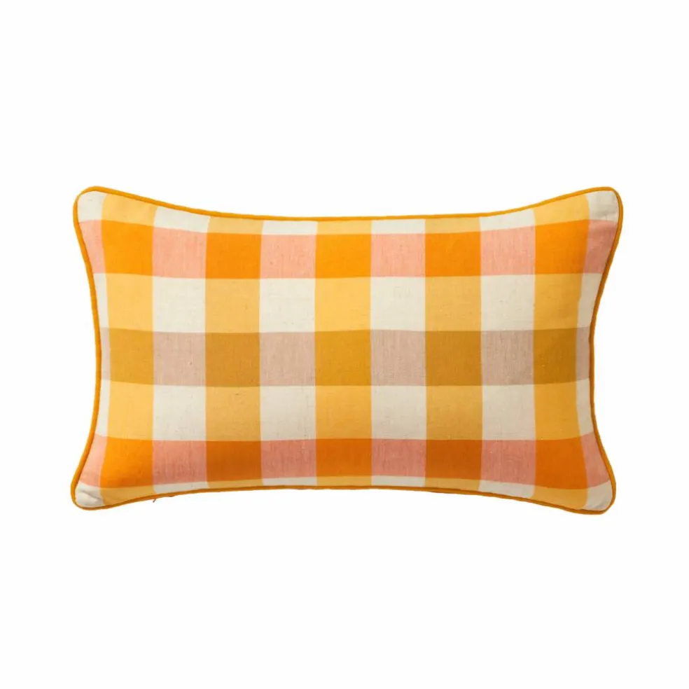 Coussin rectangulaire coton lin carreaux