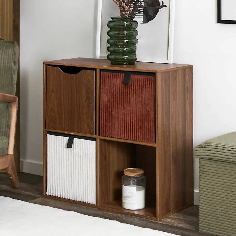 Cube de rangement pliable, façade bois MDF
