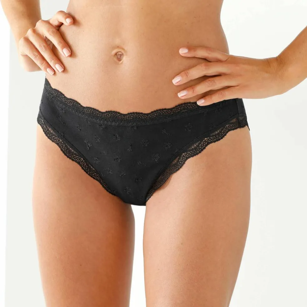 Culotte coton et dentelle stretch forme midi taille haute - lot de 3