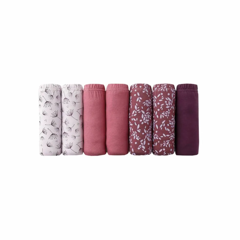 Culotte coton forme maxi unie prune et imprimée pissenlit - lot de 7