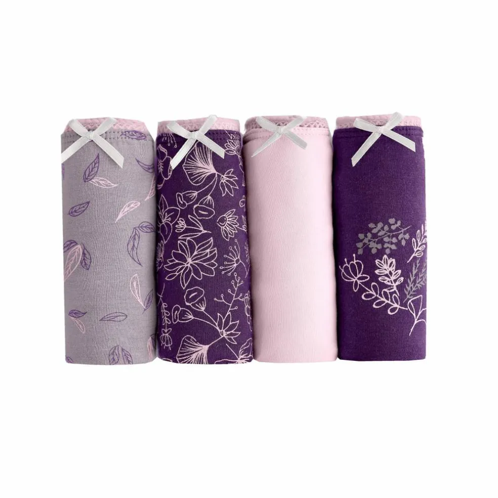 Culotte coton forme shorty imprimé motif floral assortis– Lot de 4
