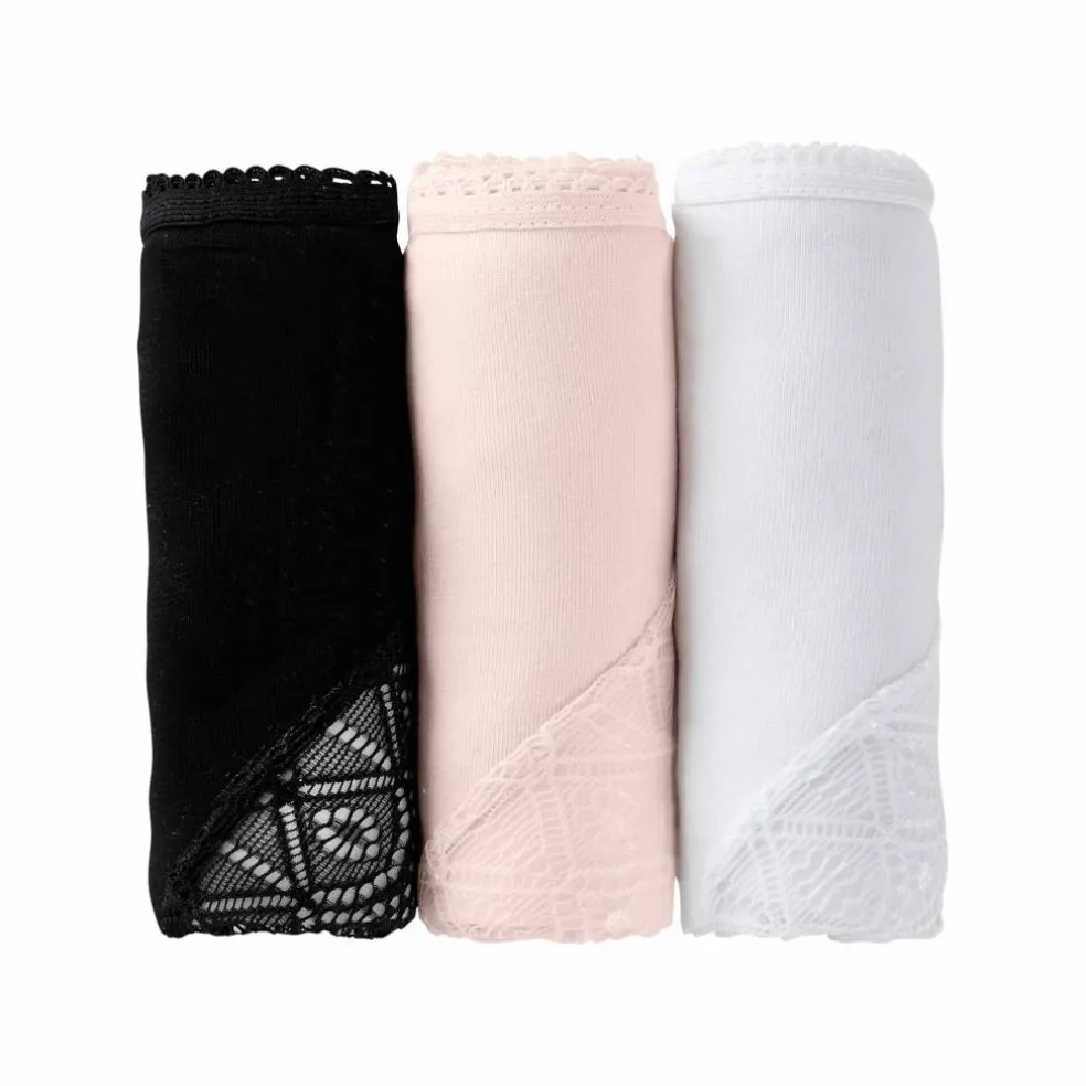 Culotte forme midi coton uni stretch et dentelle - lot de 3