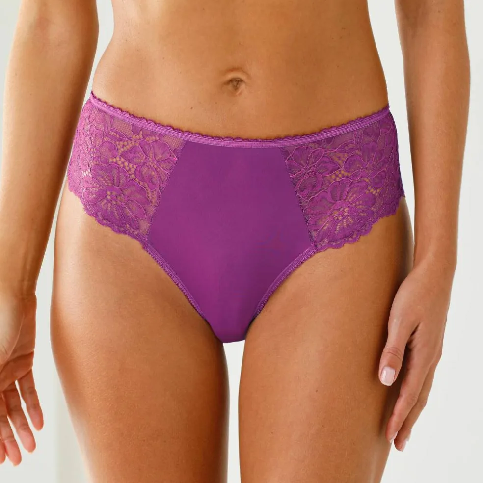 Culotte microfibre et dentelle stretch forme tanga taille haute - lot de 2