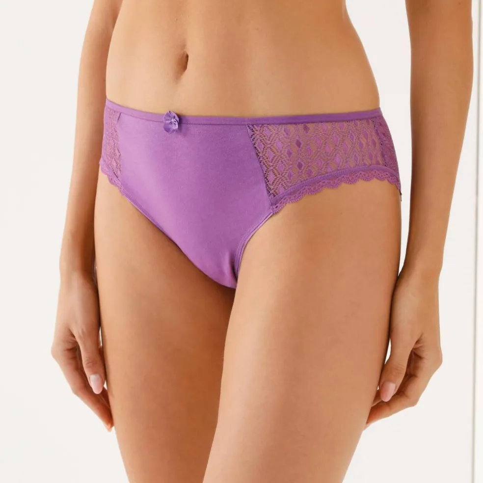 Culotte midi coton dentelle unie Coria - lot de 2