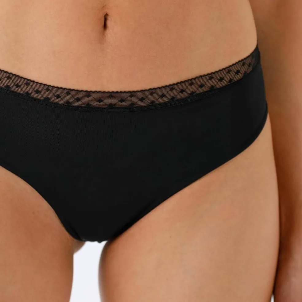 Culotte midi taille haute microfibre et dentelle - lot de 2