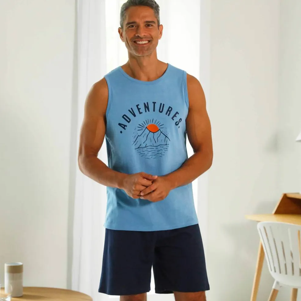 Débardeur pyjama imprimé placé coton