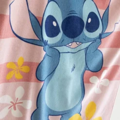 Drap de bain enfant Stitch éponge et velours coton - 320g/m²
