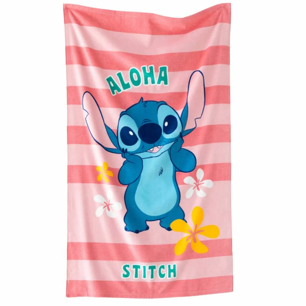 Drap de bain enfant Stitch éponge et velours coton - 320g/m²