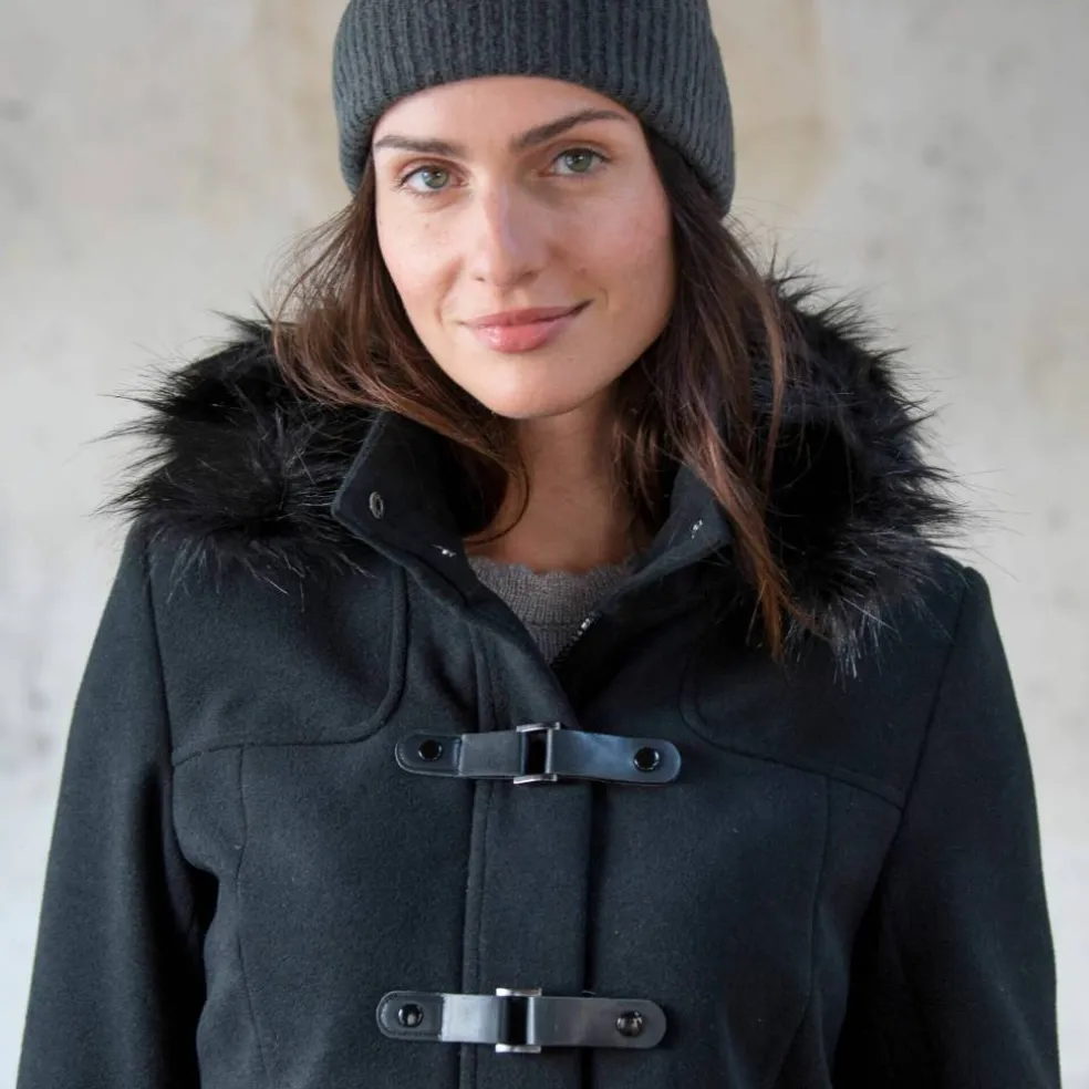 Duffle-coat capuche fausse fourrure uni