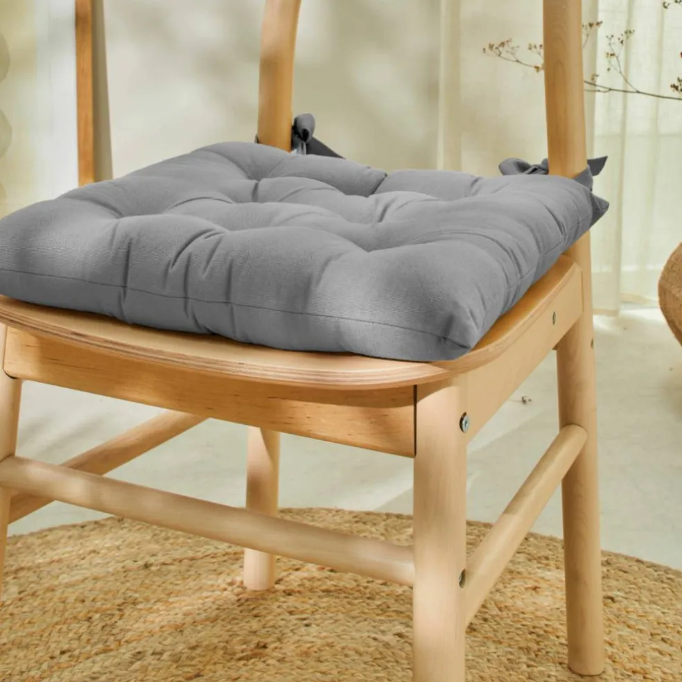 Galette de chaise carrée unie coton bachette - lot de 2