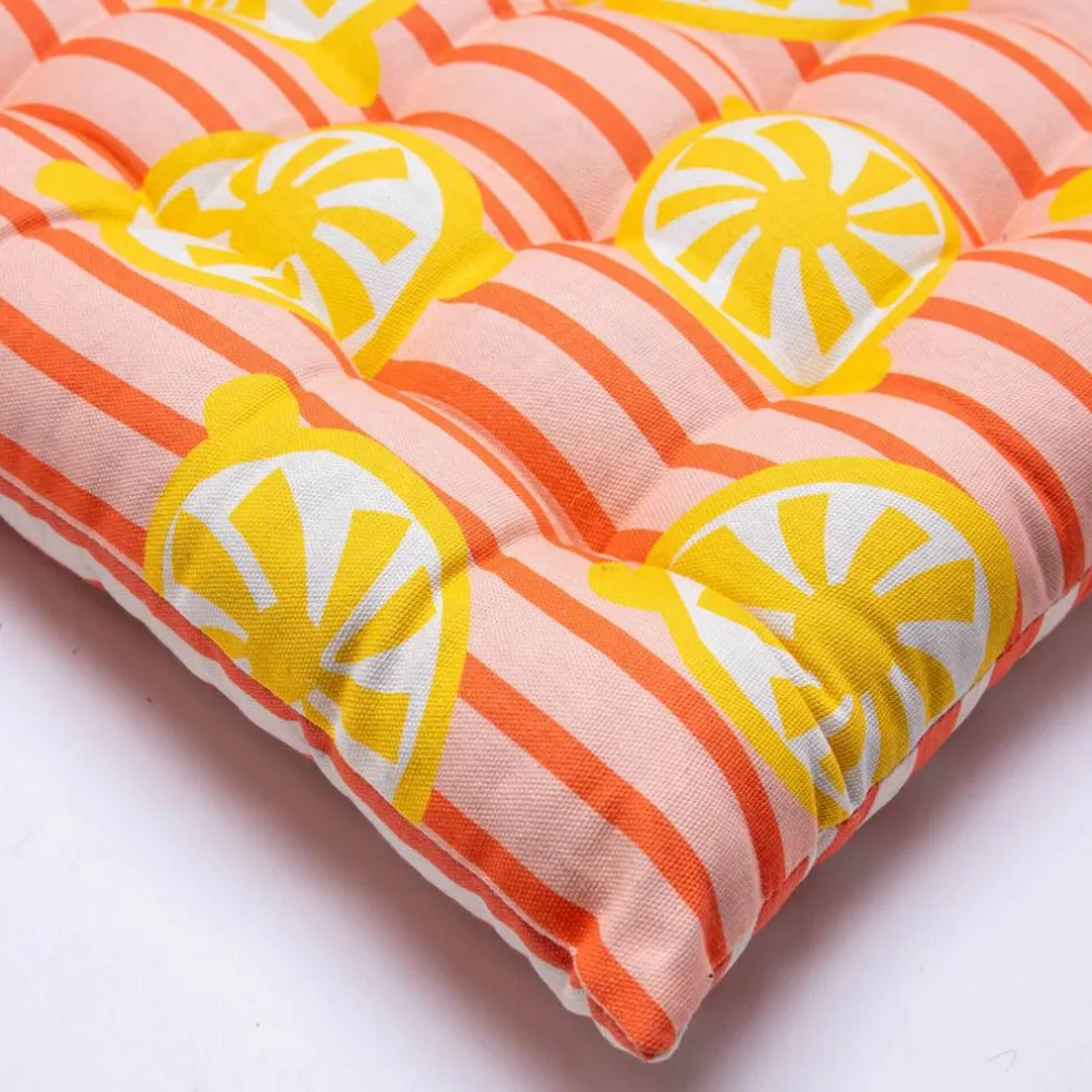 Galette de chaise imprimé rayé et citrons réversible - lot de 2