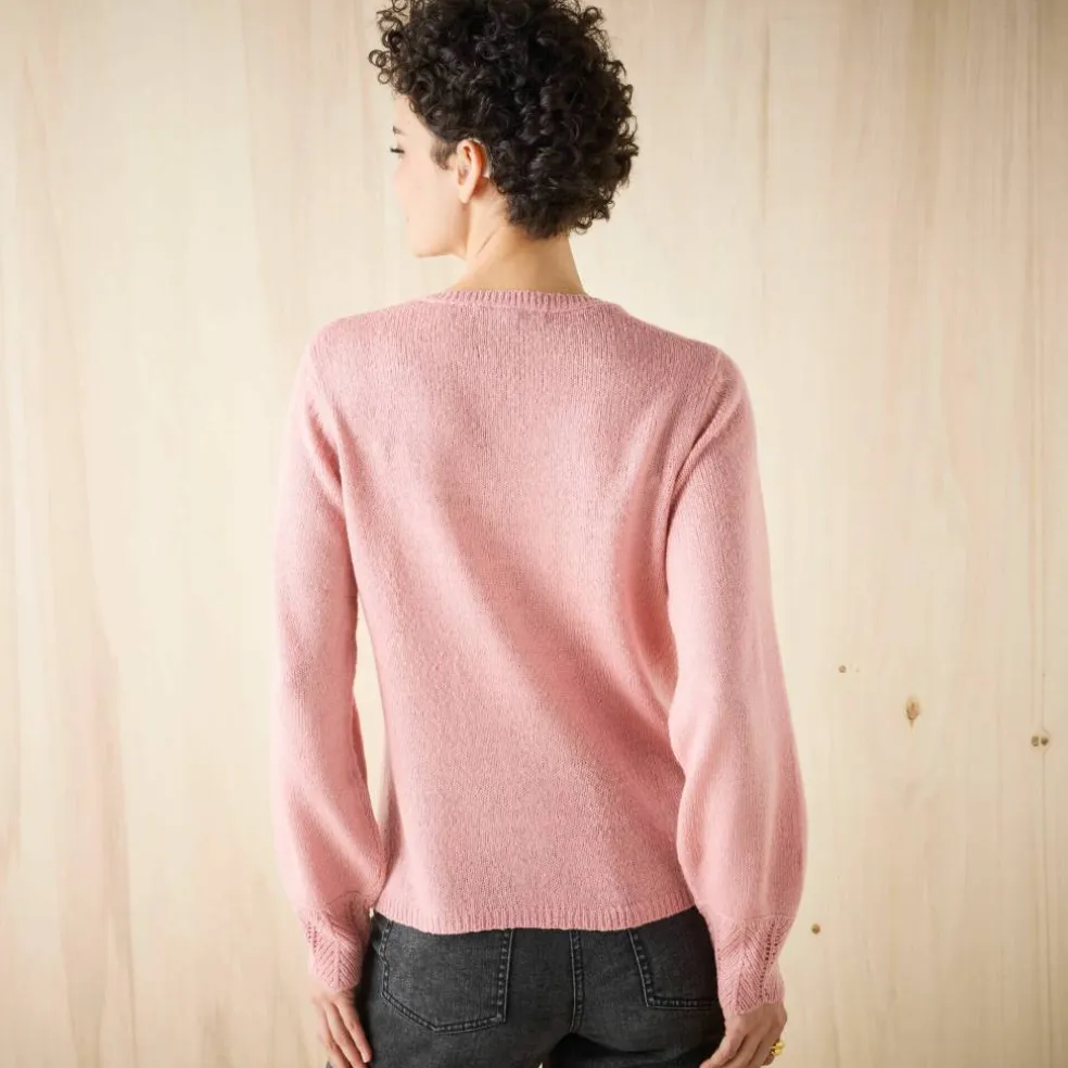 Gilet boutonné, maille ajourée