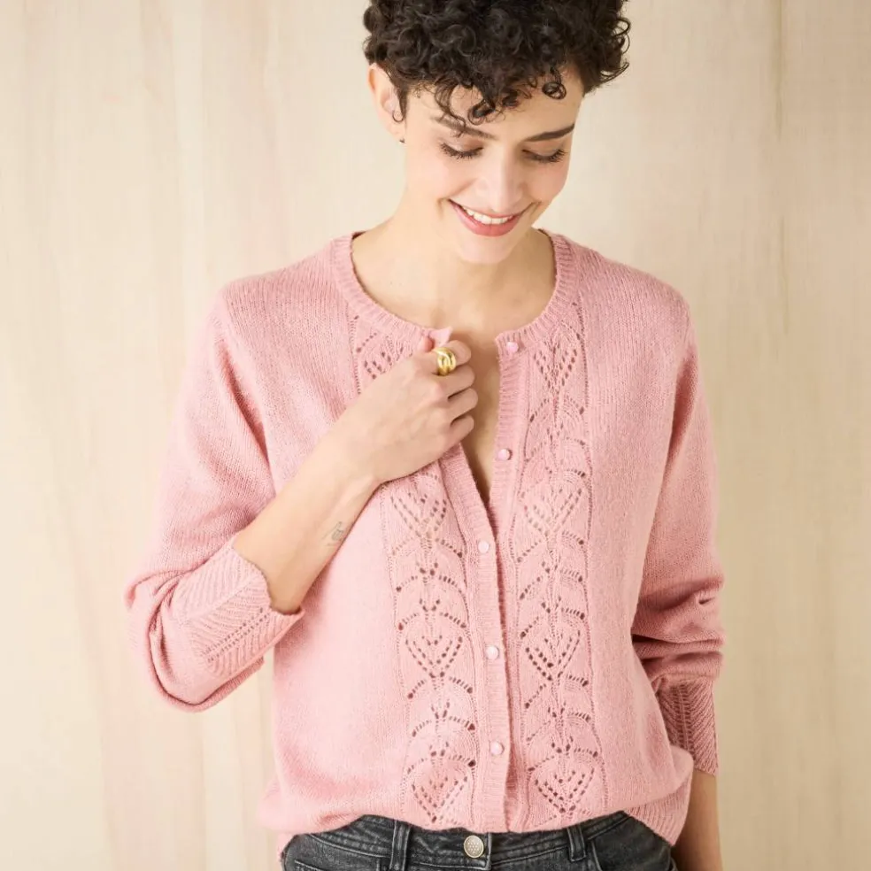 Gilet boutonné, maille ajourée