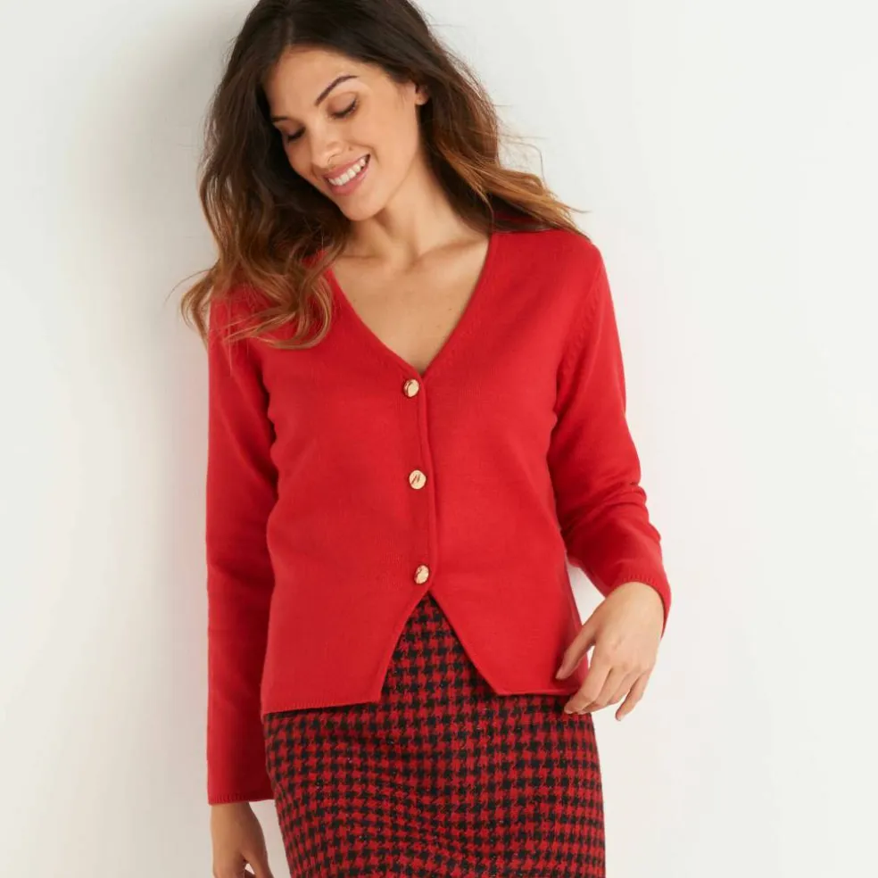 Gilet col V boutonné base asymétrique