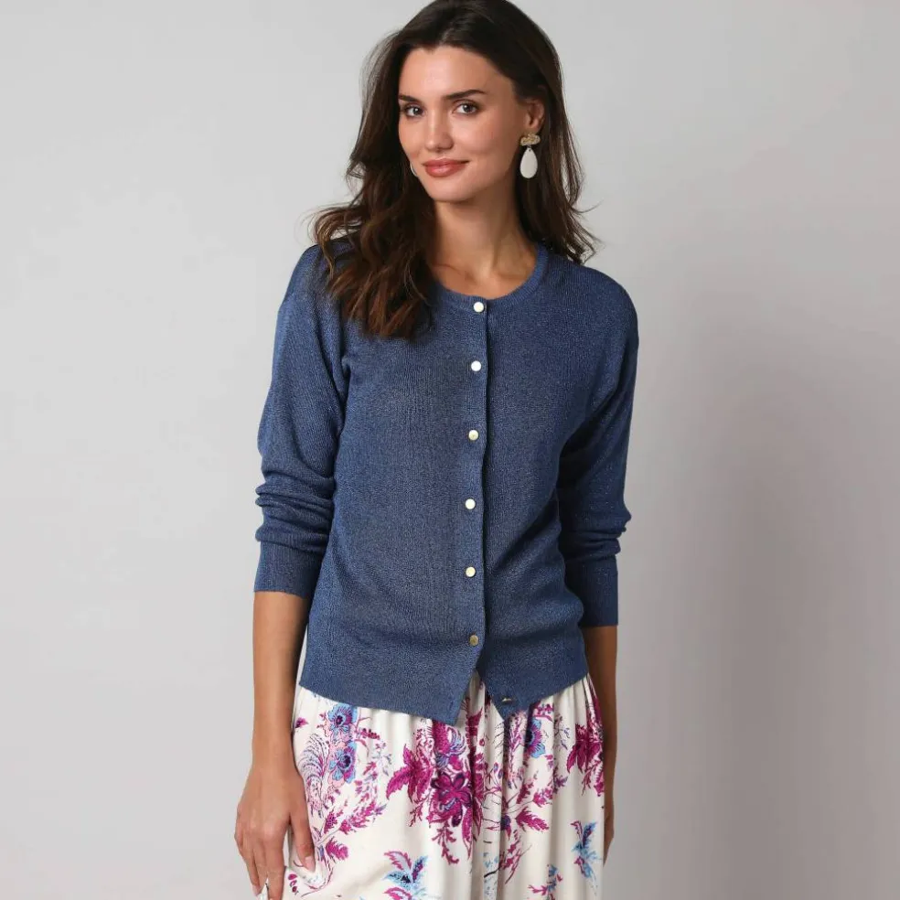 Gilet fine maille et fil brillant, manches longues