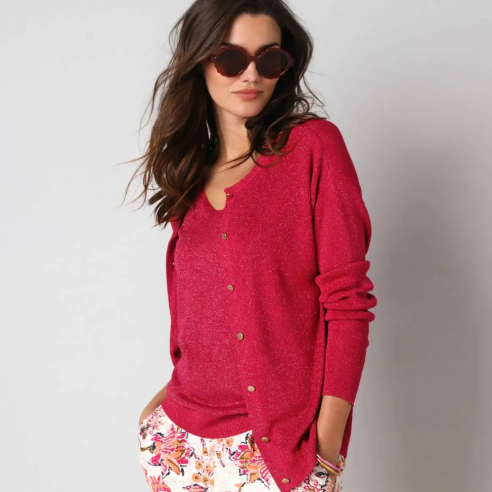 Gilet fine maille et fil brillant, manches longues