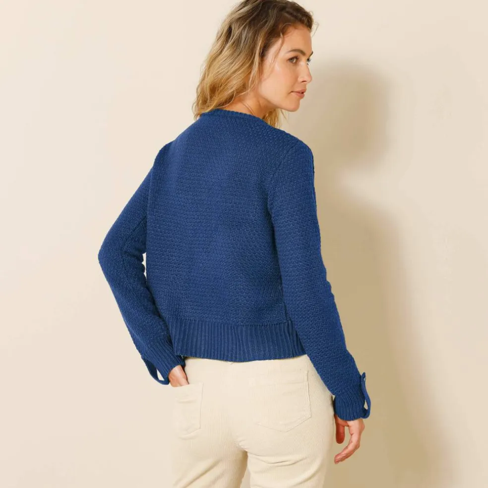 Gilet maille fantaisie boutons dorés vieillis