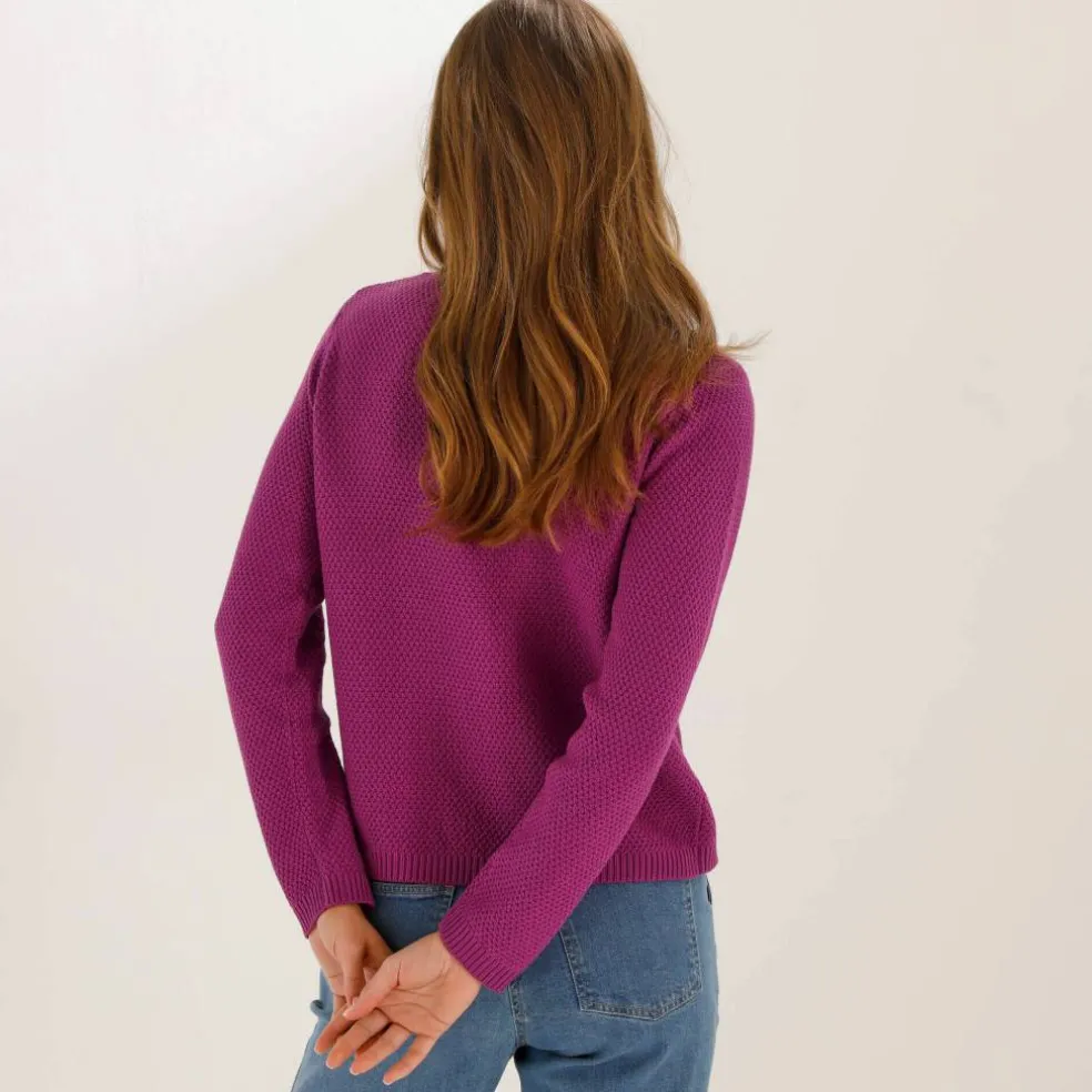 Gilet paletot maille fantaisie, boutons effet corne
