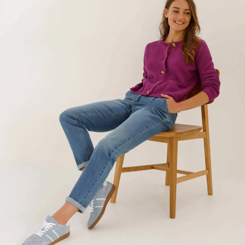 Gilet paletot maille fantaisie, boutons effet corne