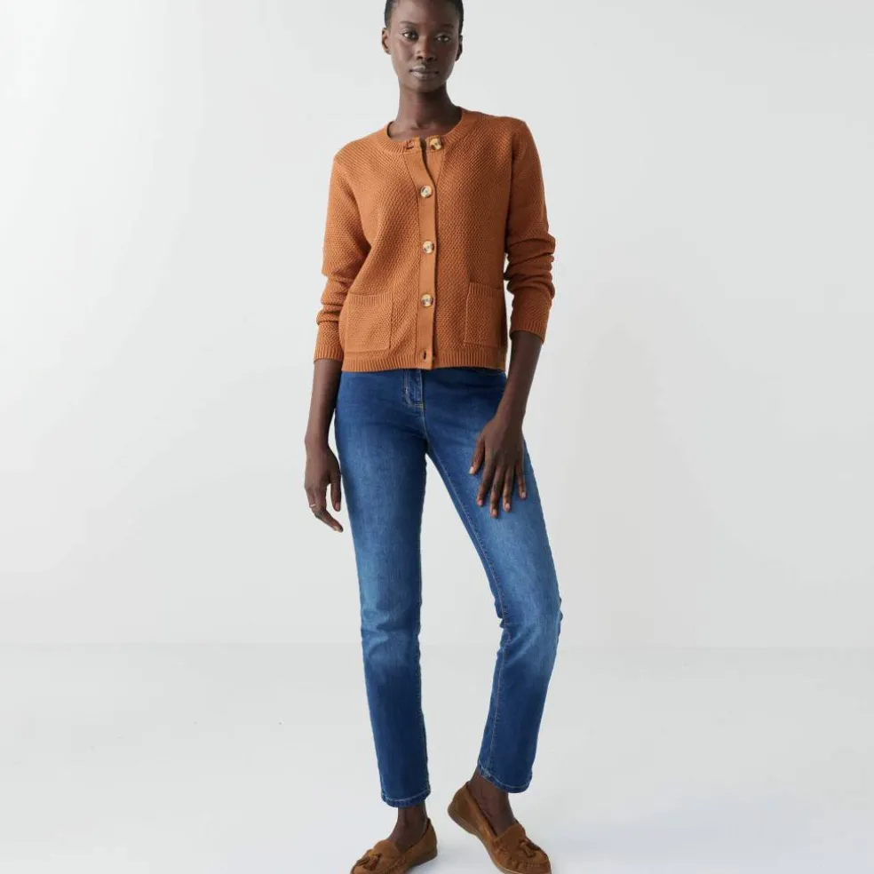 Gilet paletot maille fantaisie, boutons effet corne