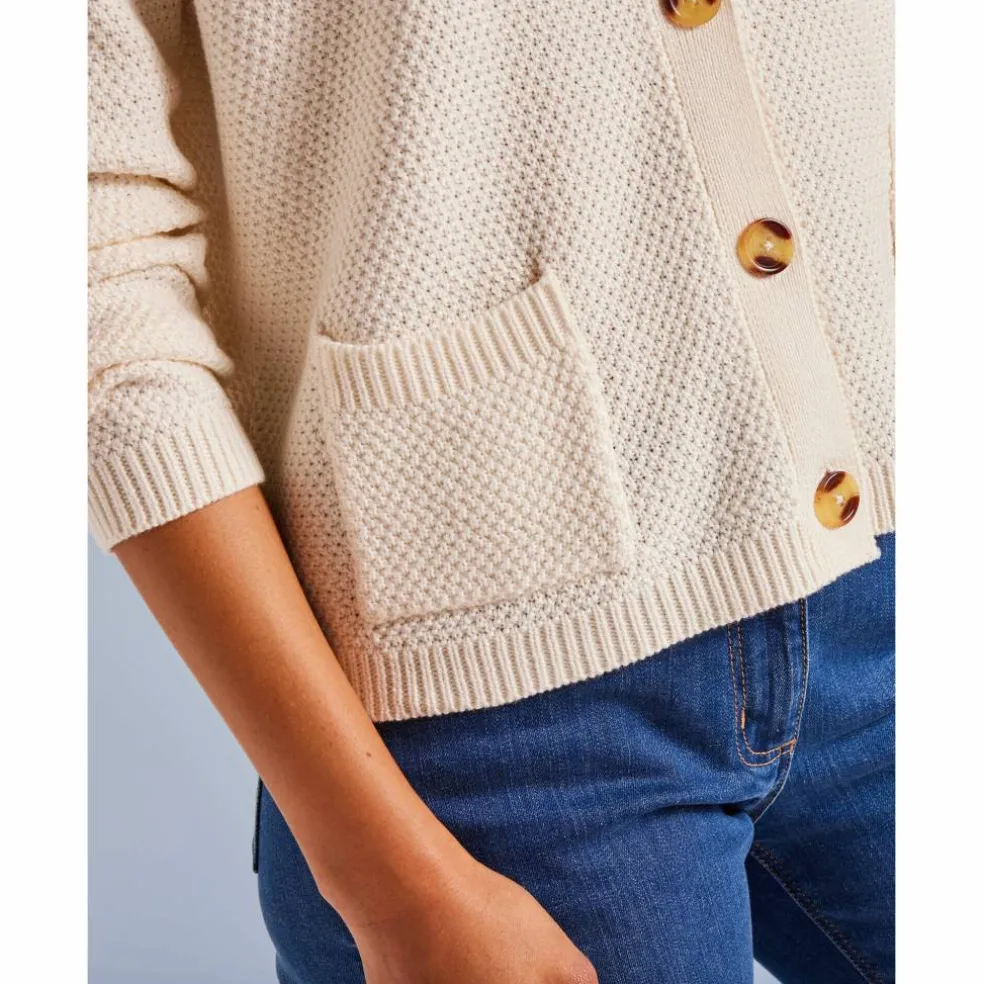 Gilet paletot maille fantaisie, boutons effet corne