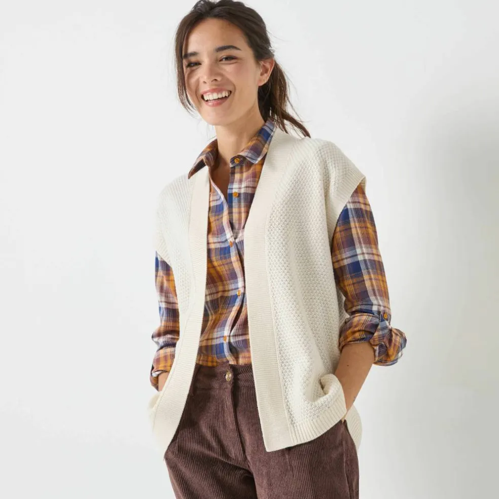 Gilet sans manches, maille fantaisie