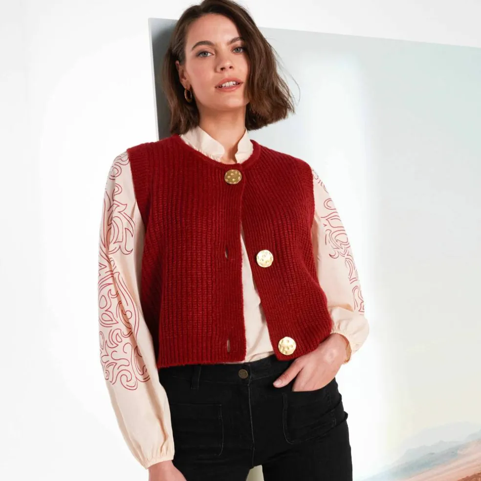 Gilet sans manches toucher doux, boutons dorés