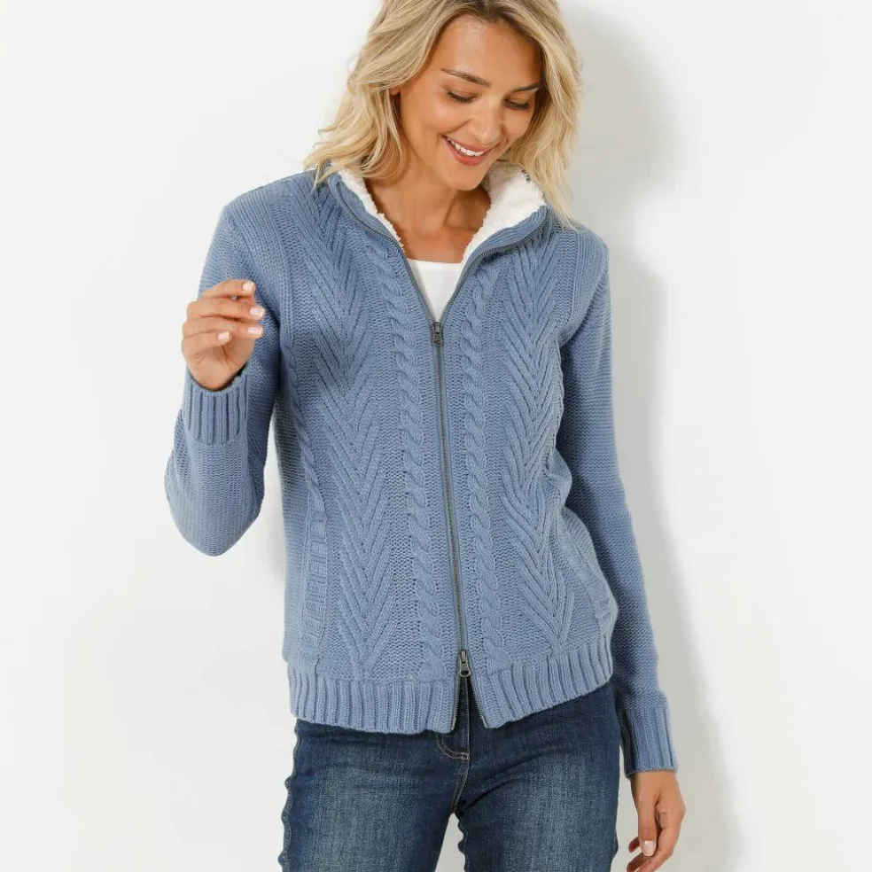 Gilet zippé torsadé, doublé maille peluche