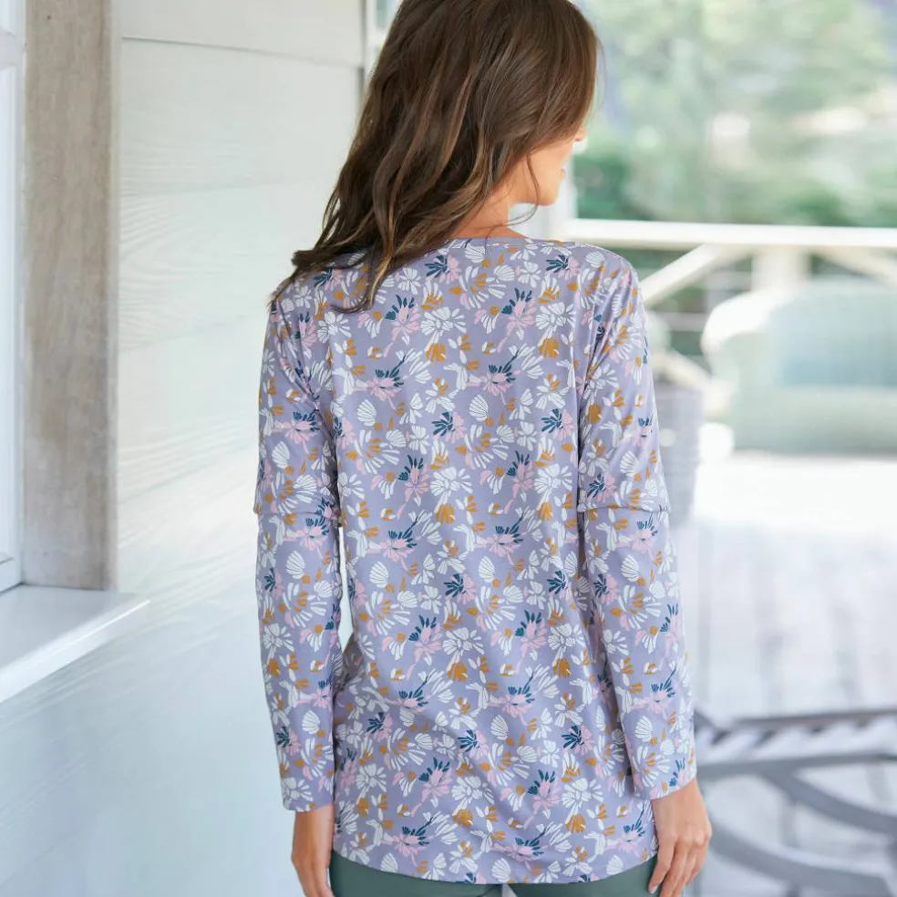 Haut de pyjama manches longues imprimé fleuri