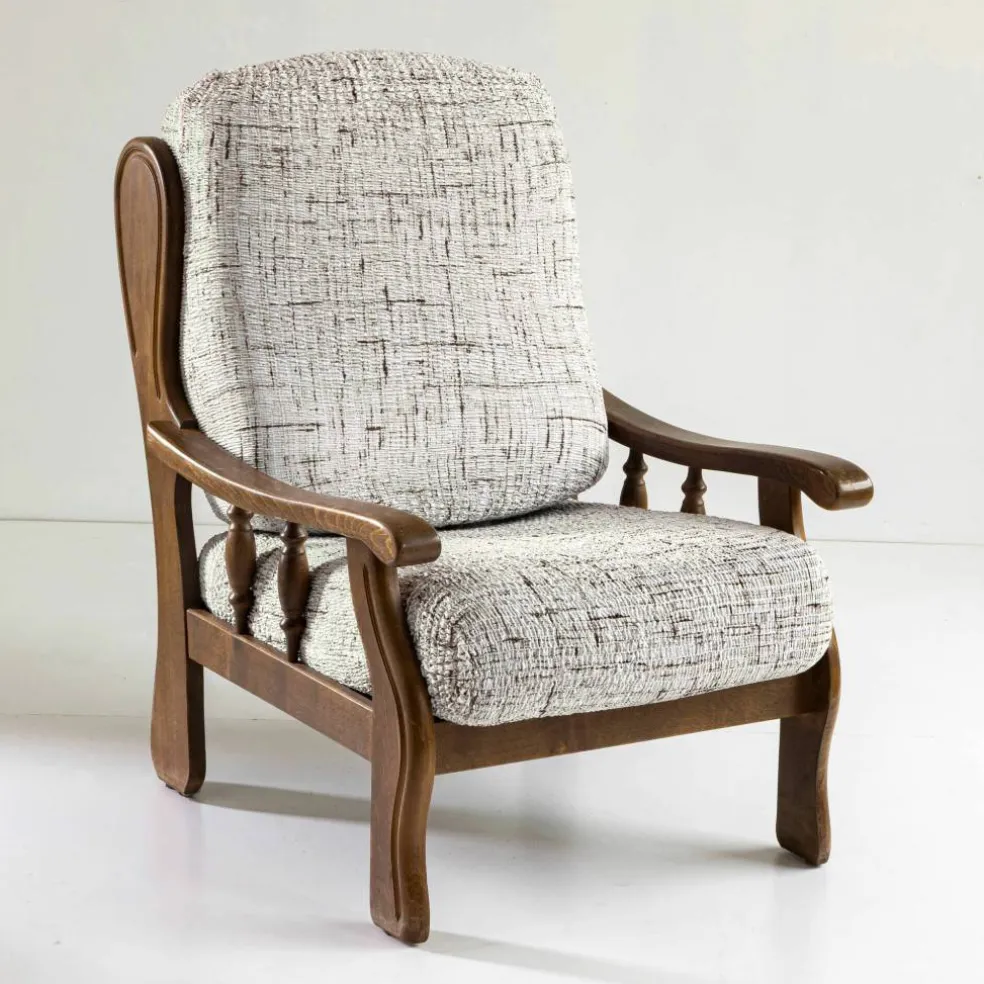 Housse microfibre bi-extensible effet faux uni spéciale fauteuil rustique