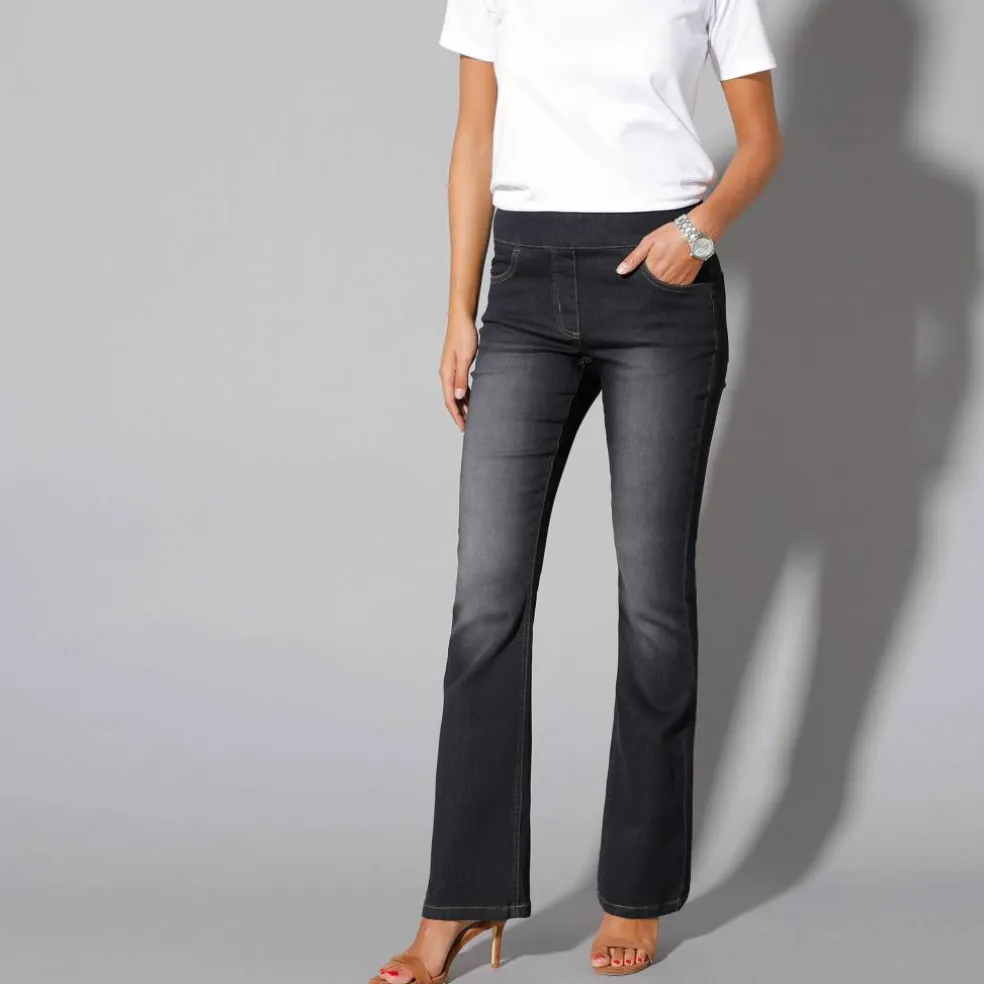Jean bootcut ultra stretch, maille effet jean, grande stature