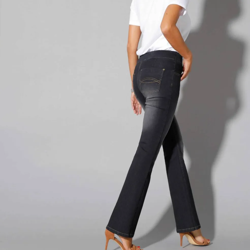 Jean bootcut ultra stretch, maille effet jean, grande stature