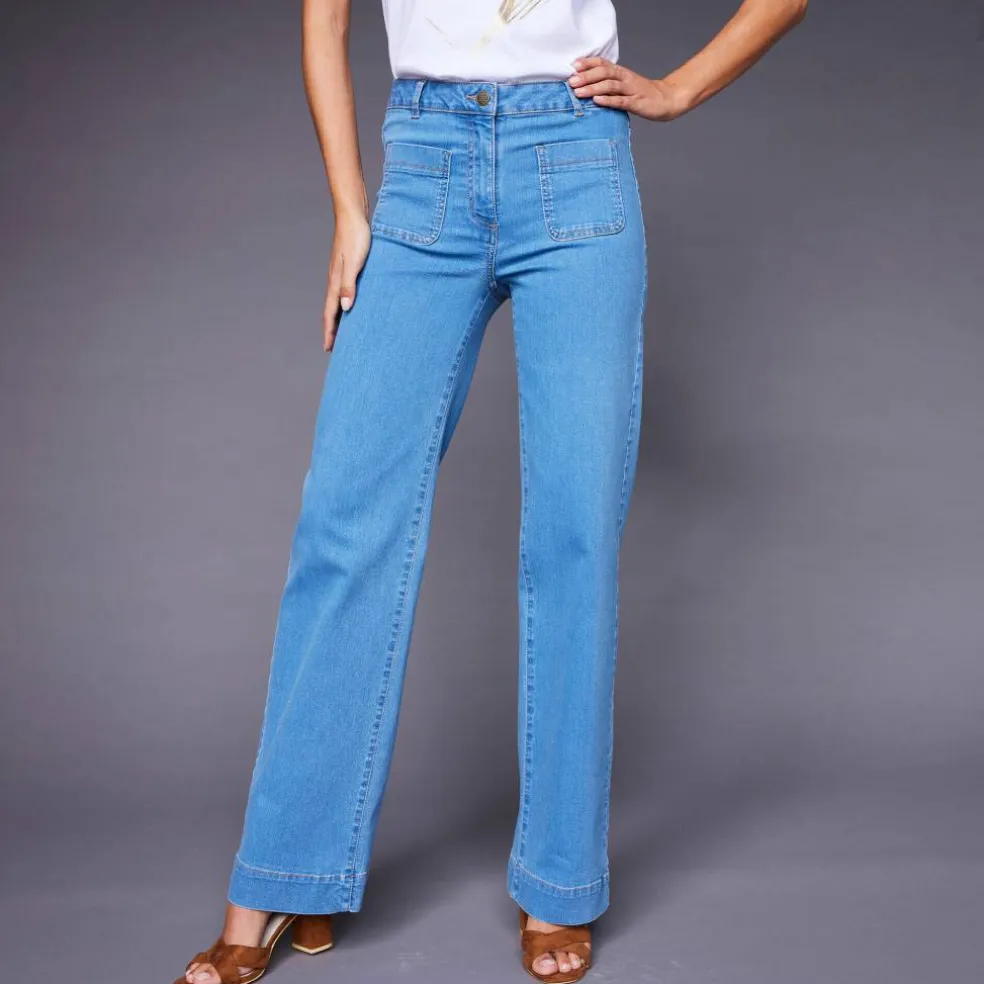Jean coupe large taille haute, petite stature