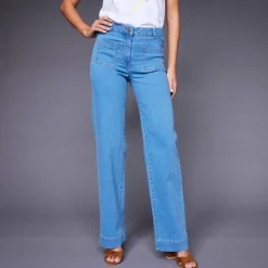 Jean coupe large taille haute, petite stature