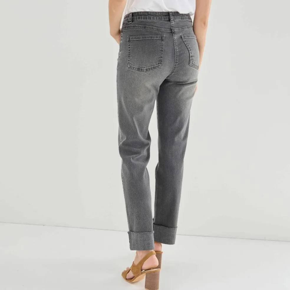 Jean droit à revers 7/8ème, taille haute