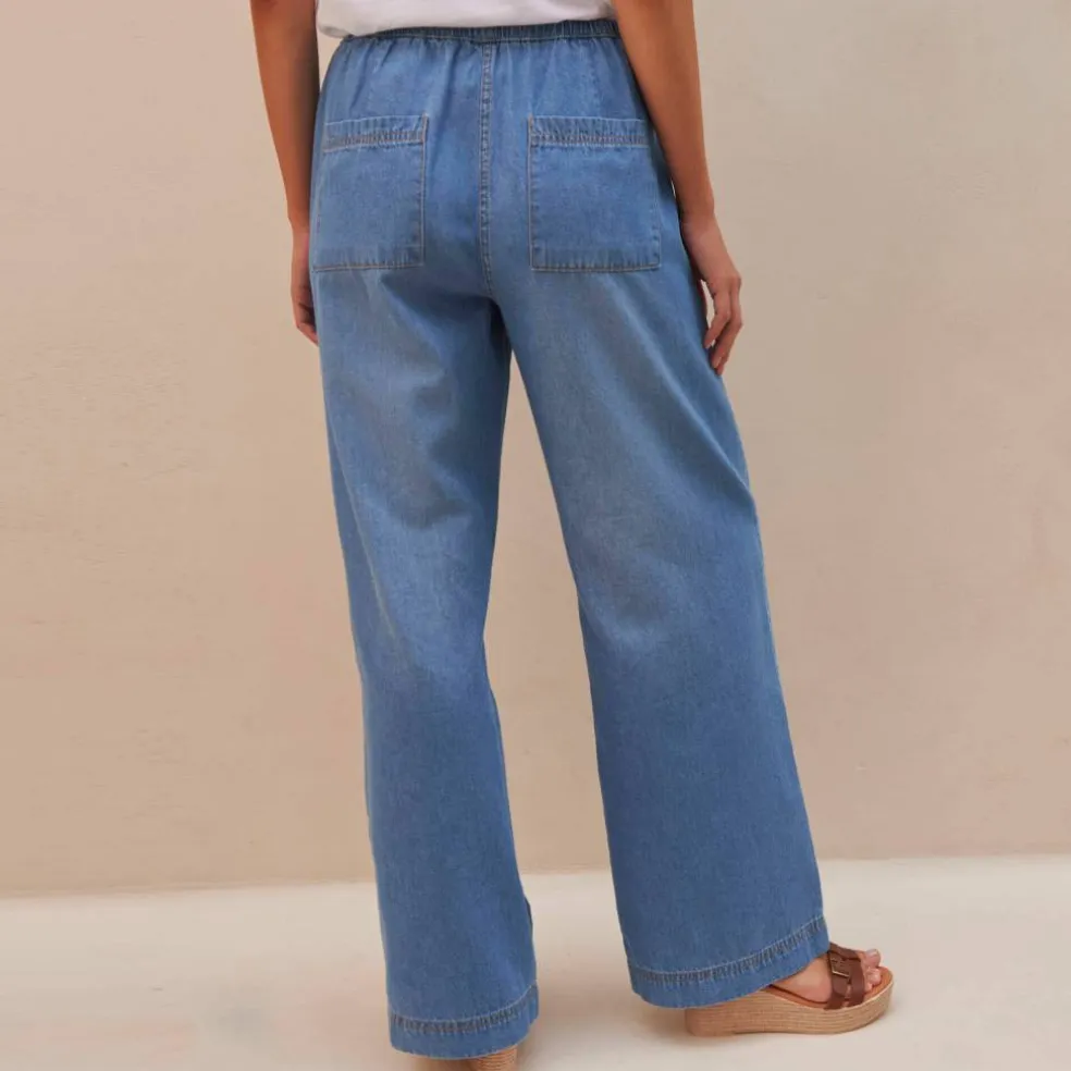 Jean large taille élastiquée, denim léger