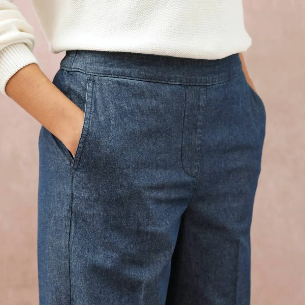 Jean large taille élastiquée, denim léger