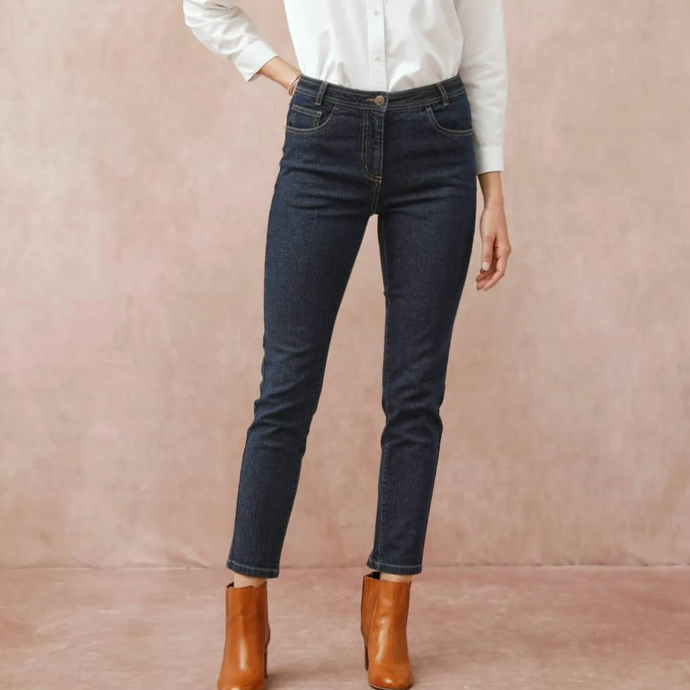 Jean slim taille haute, coupe raccourcie