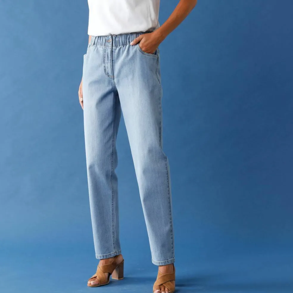 Jean stretch coupe mom confort, taille élastiquée