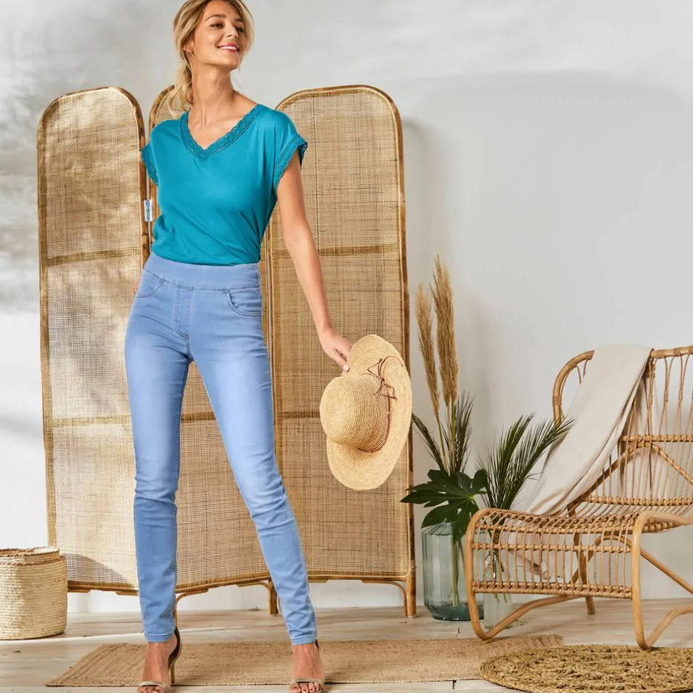 Jegging fuselé ultra stretch, maille effet jean