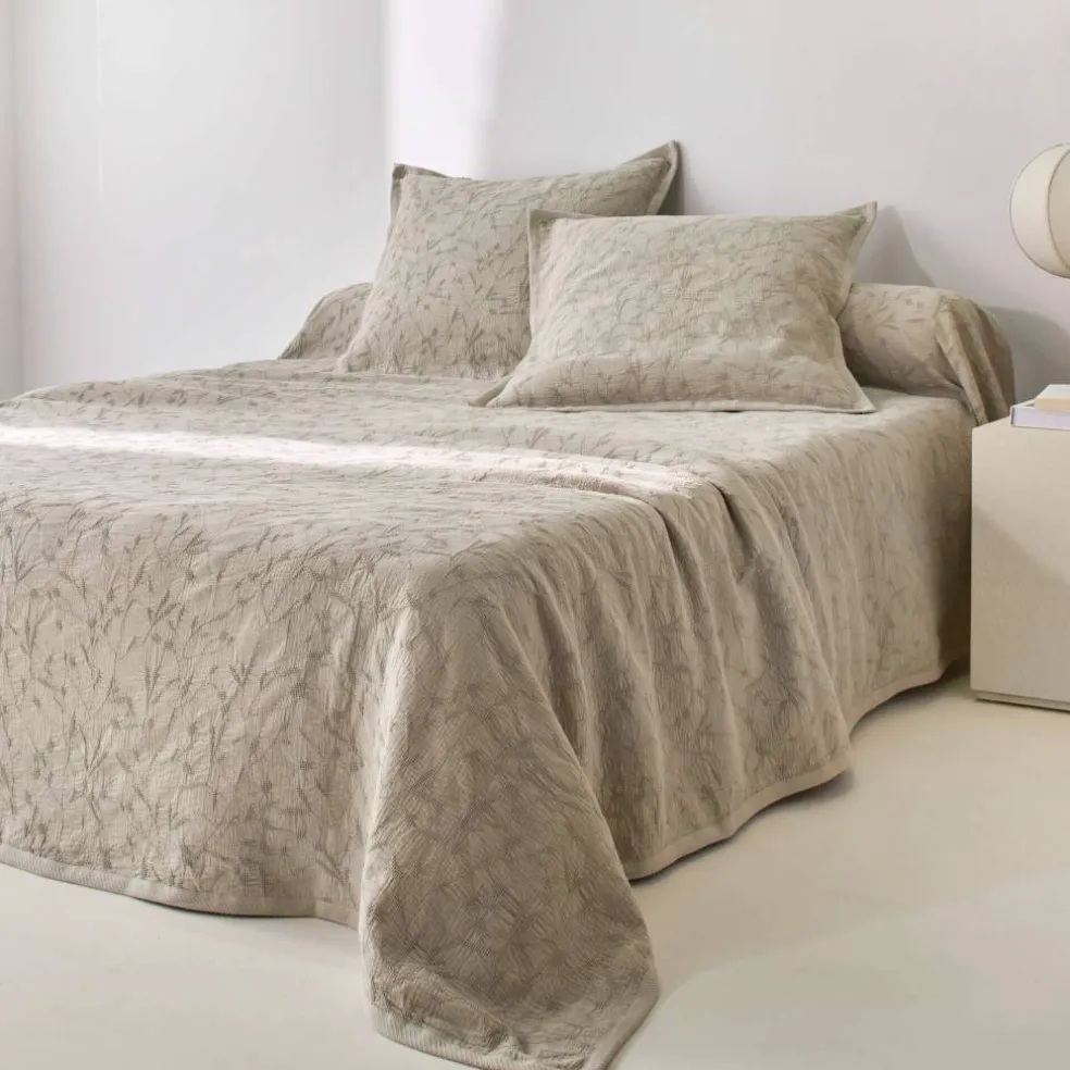 Jeté de lit jacquard gaufré "feuillage"