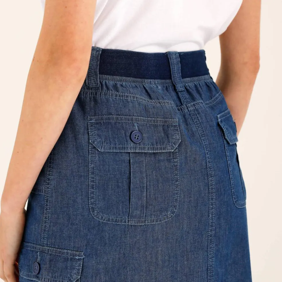 Jupe battle multi-poches, denim léger