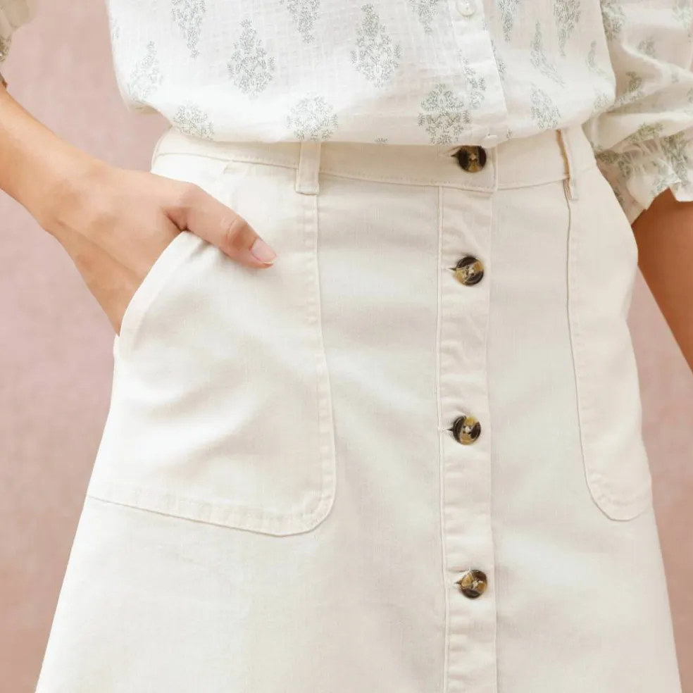 Jupe longue évasée boutonnée devant, twill stretch