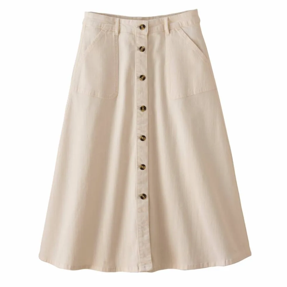 Jupe longue évasée boutonnée devant, twill stretch