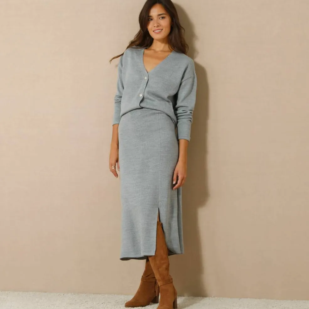 Jupe midi évasée en tricot