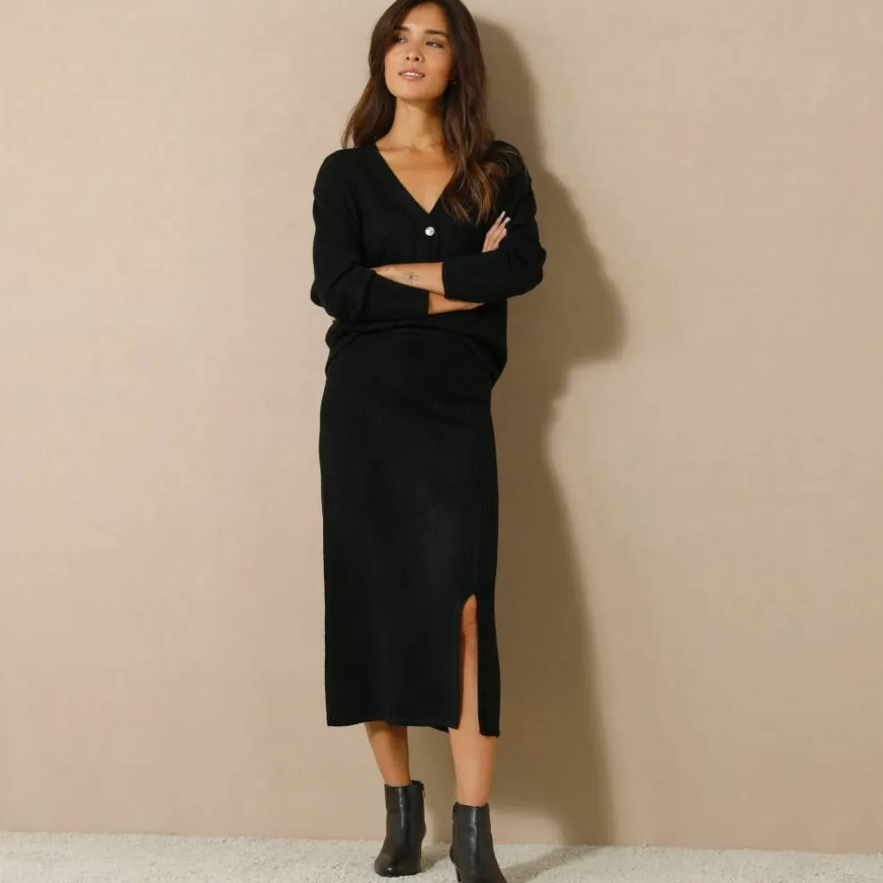 Jupe midi évasée en tricot