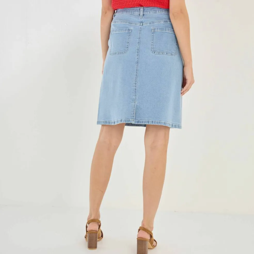 Jupe trapèze en jean, boutonnée
