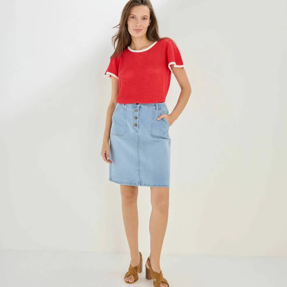 Jupe trapèze en jean, boutonnée