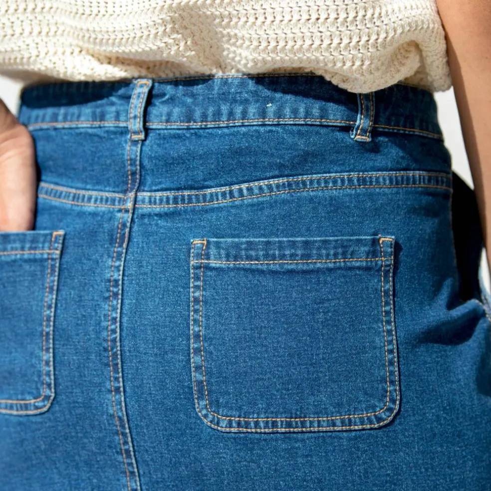 Jupe trapèze en jean, boutonnée