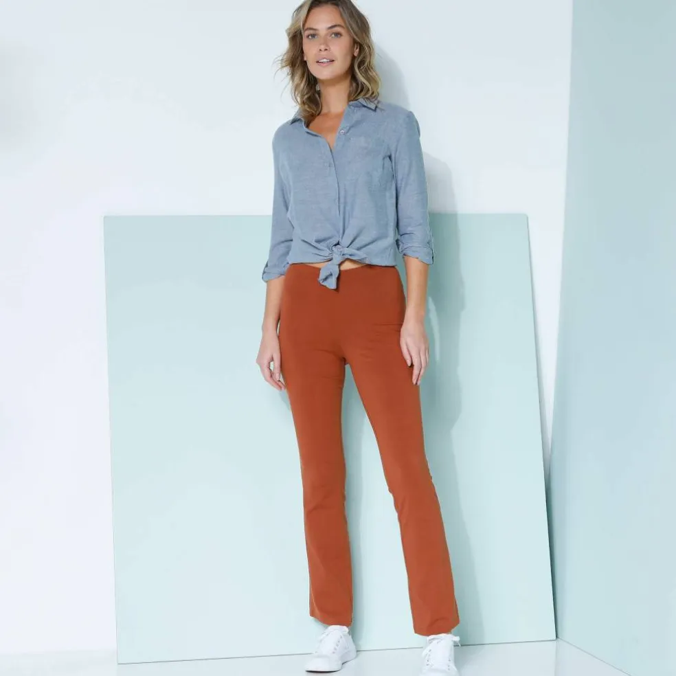 Legging bootcut uni, taille élastiquée
